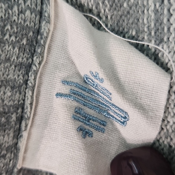 Anthro HWR Monogram Fringe Teal Green Cardigan Sweater - Flaw - Picture 3 of 9